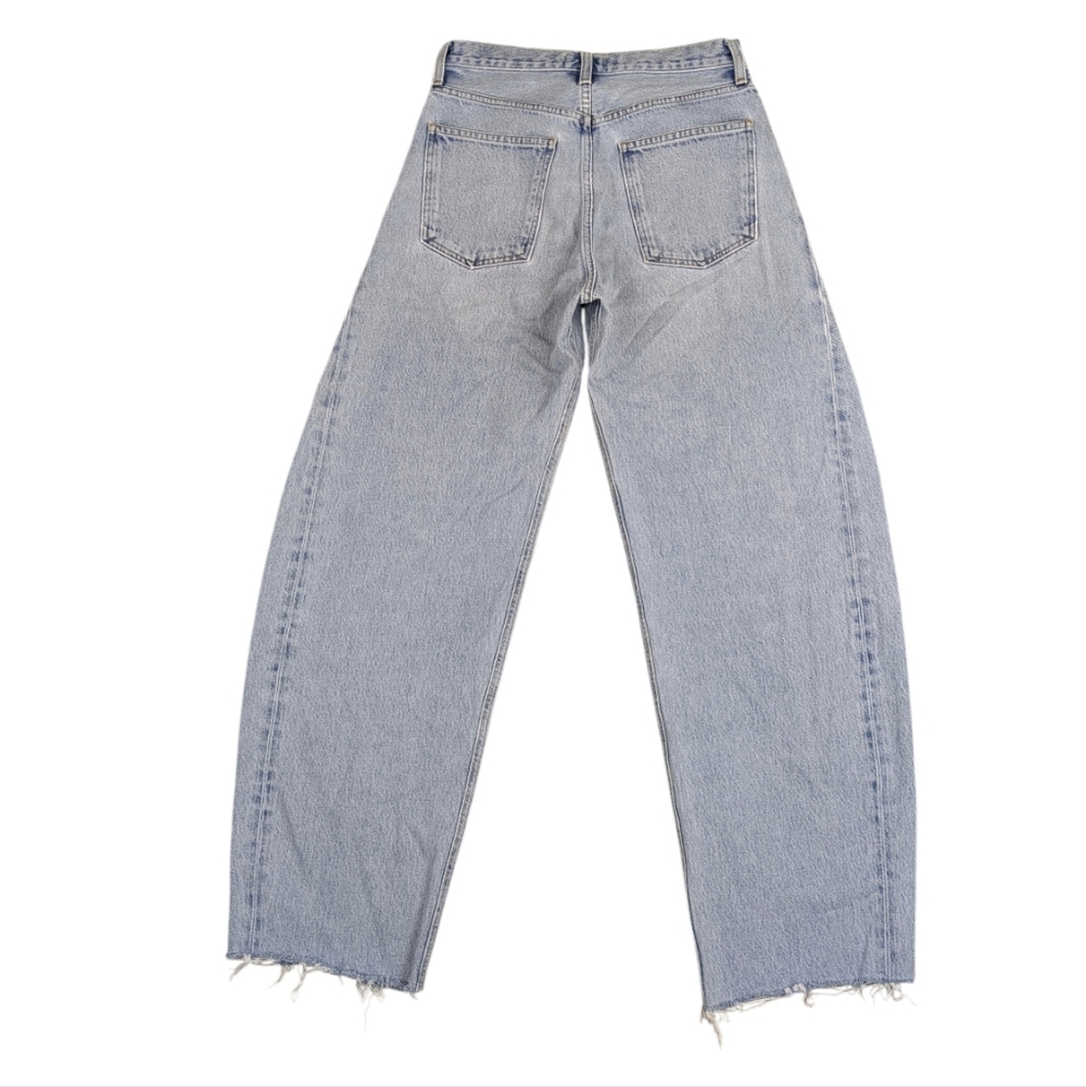 Agolde Luna Pieced Light Wash Barrel Leg Cropped Raw Hem Jeans 27 J1850 - Picture 8 of 12